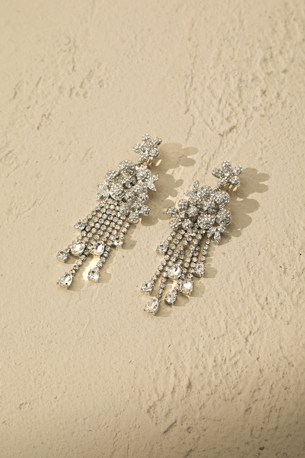 Crystal Floral Chandelier Tassel Drop Earrings