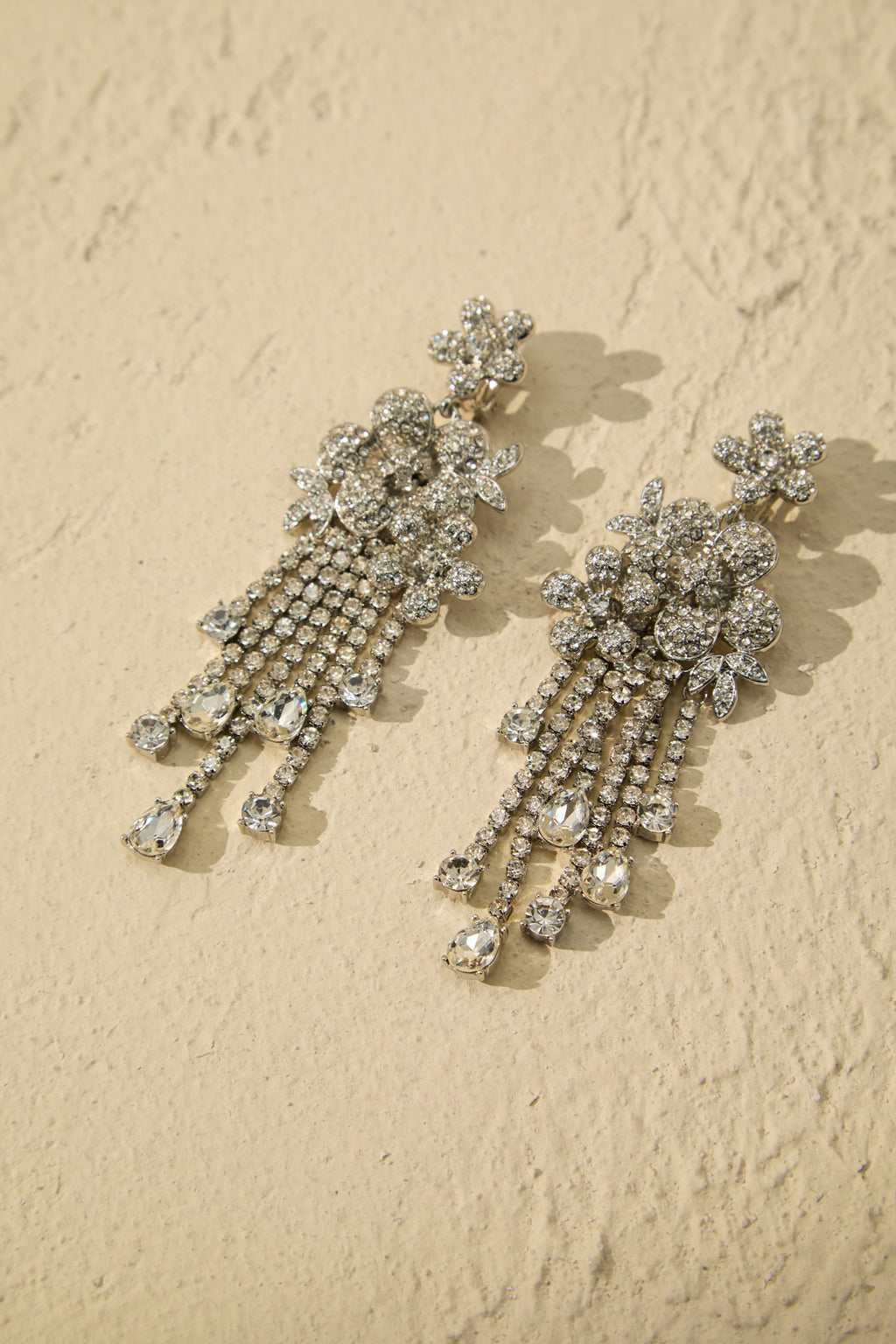 Crystal Floral Chandelier Tassel Drop Earrings