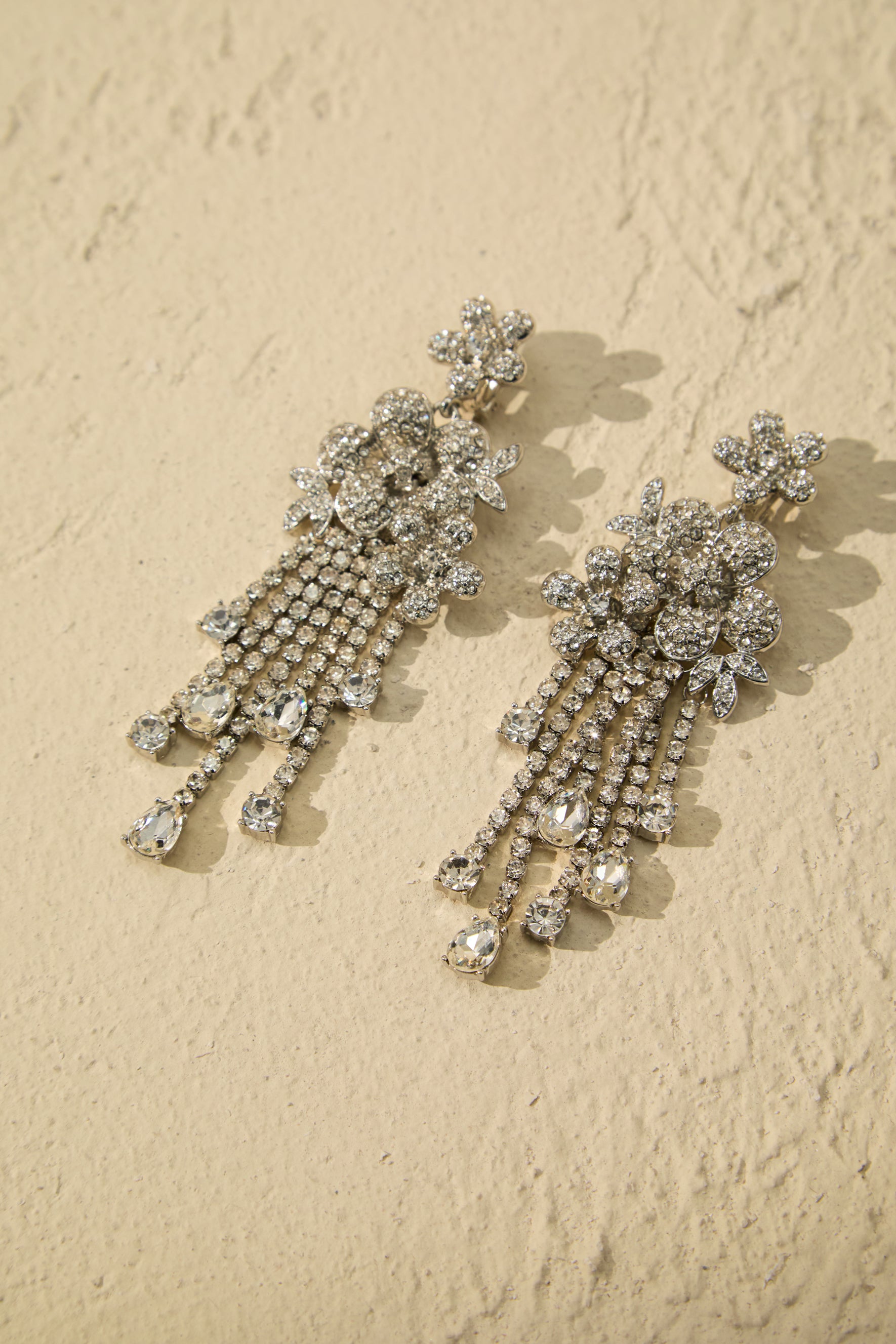 Crystal Floral Chandelier Tassel Drop Earrings