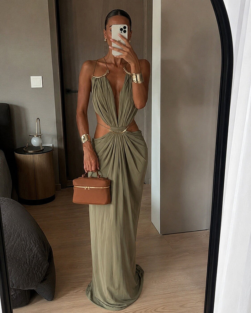 Athena Green Hollow Out Strappy Maxi Dress