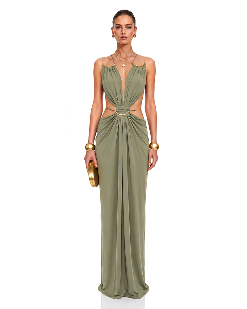 Athena Green Hollow Out Strappy Maxi Dress