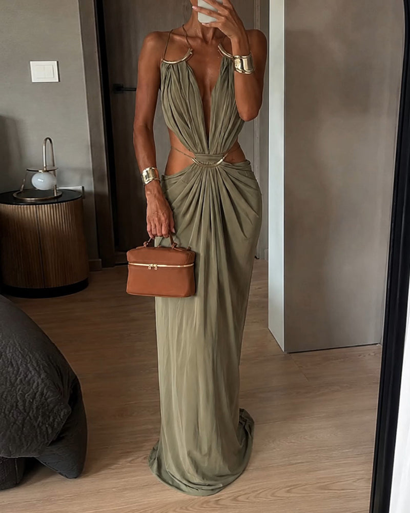 Athena Green Hollow Out Strappy Maxi Dress