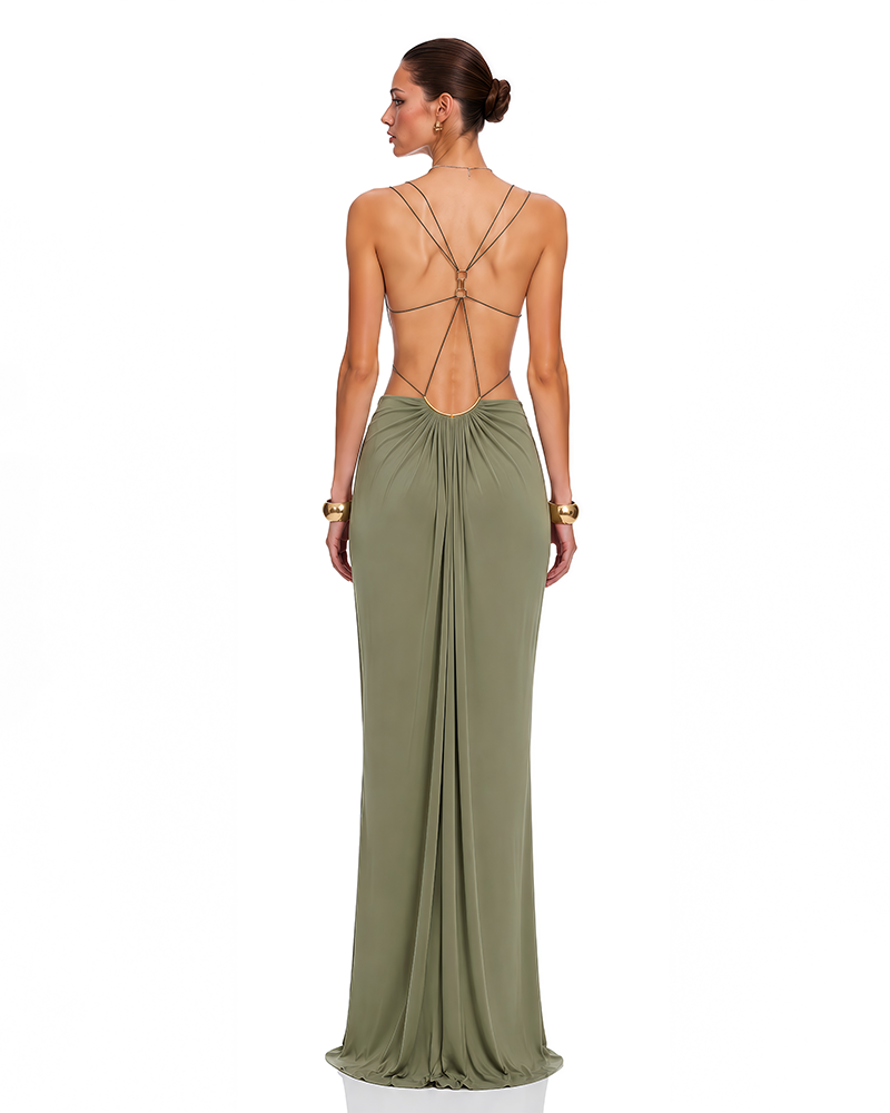 Athena Green Hollow Out Strappy Maxi Dress