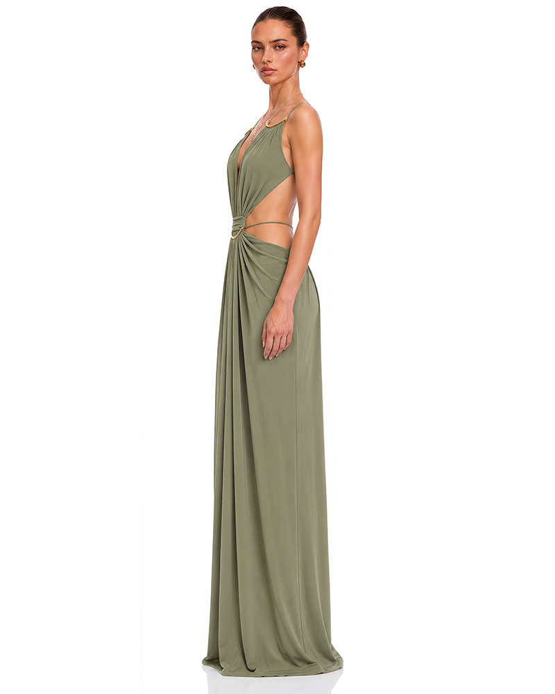 Athena Green Hollow Out Strappy Maxi Dress