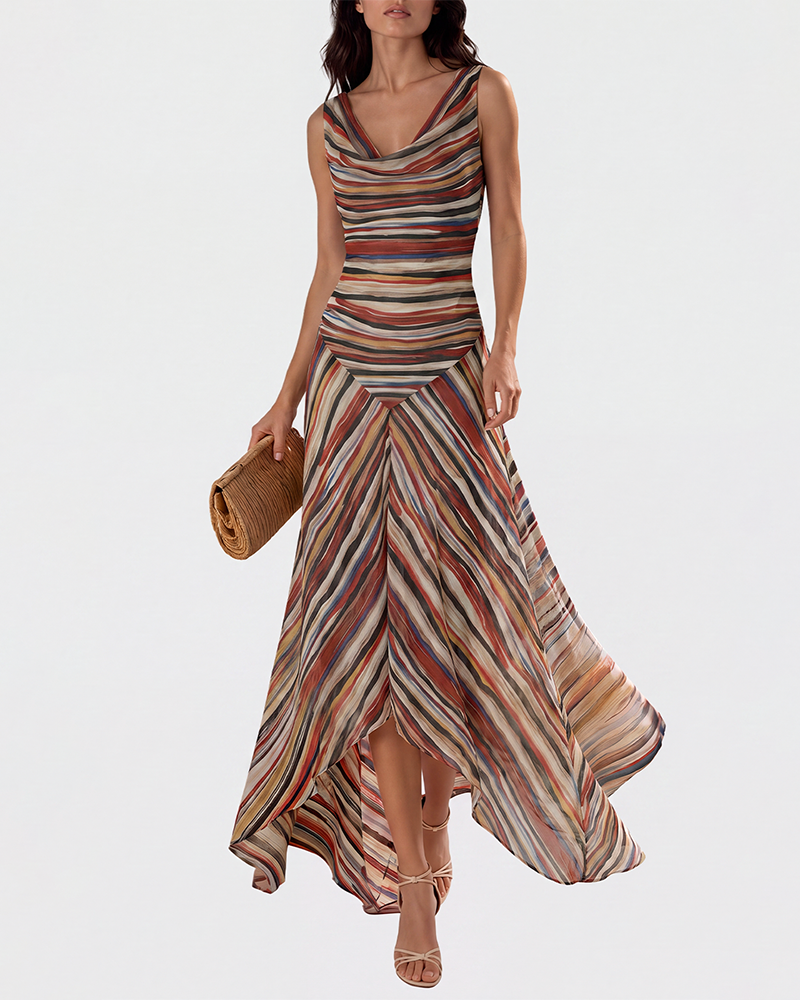 Adela Multicolor Sleeveless Striped Print Maxi Dress