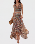 Adela Multicolor Sleeveless Striped Print Maxi Dress