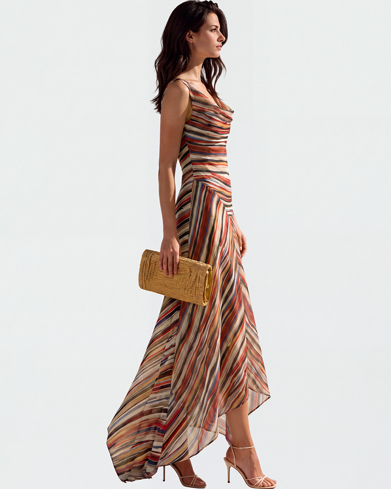 Adela Multicolor Sleeveless Striped Print Maxi Dress