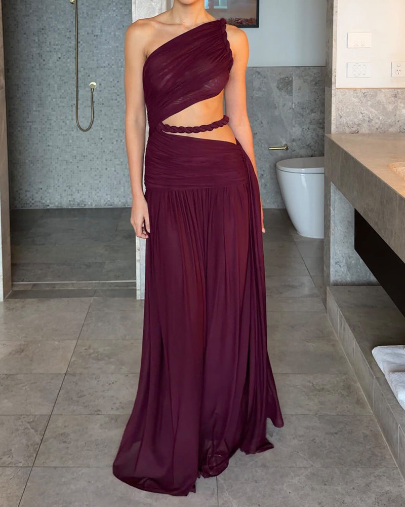 Darcy Claret Hollow Out Mesh Maxi Dress