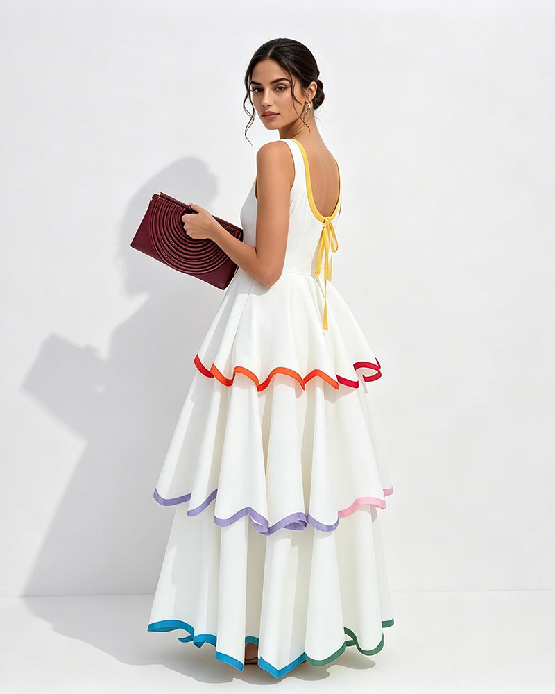 Aliyah White Tiered Cake Maxi Dress
