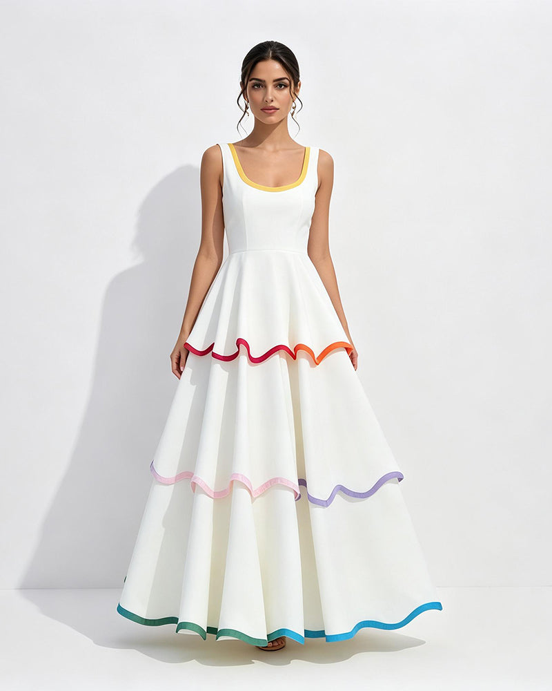 Aliyah White Tiered Cake Maxi Dress