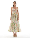 Isla Pink-Piping Corset Floral Midi Dress