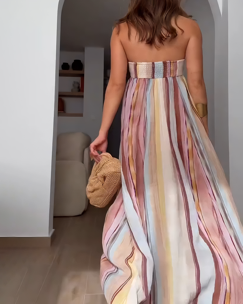Paloma Multicolor Strapless Striped Maxi Dress