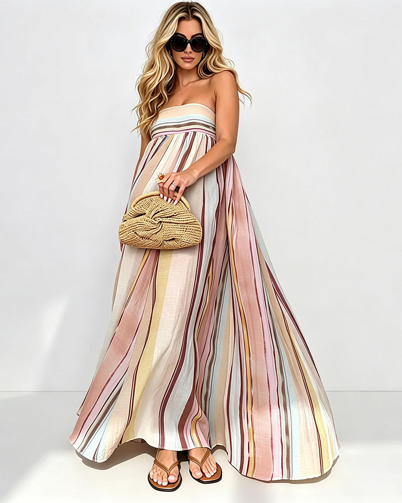 Paloma Multicolor Strapless Striped Maxi Dress
