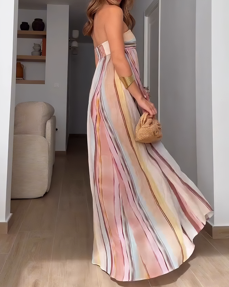 Paloma Multicolor Strapless Striped Maxi Dress