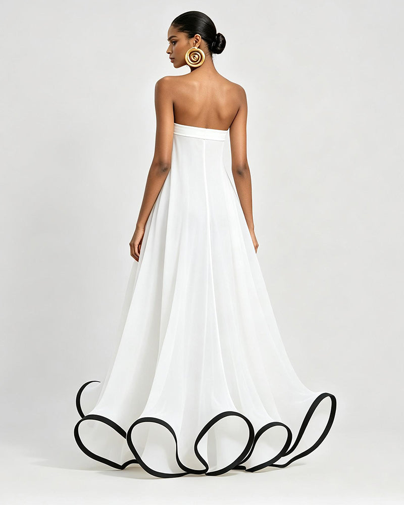 Kira White Strapless Contrast-Trim Sculptural Maxi Dress
