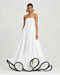 Kira White Strapless Contrast-Trim Sculptural Maxi Dress