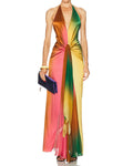 Siren Ombré Sunset Satin Halter Maxi Dress
