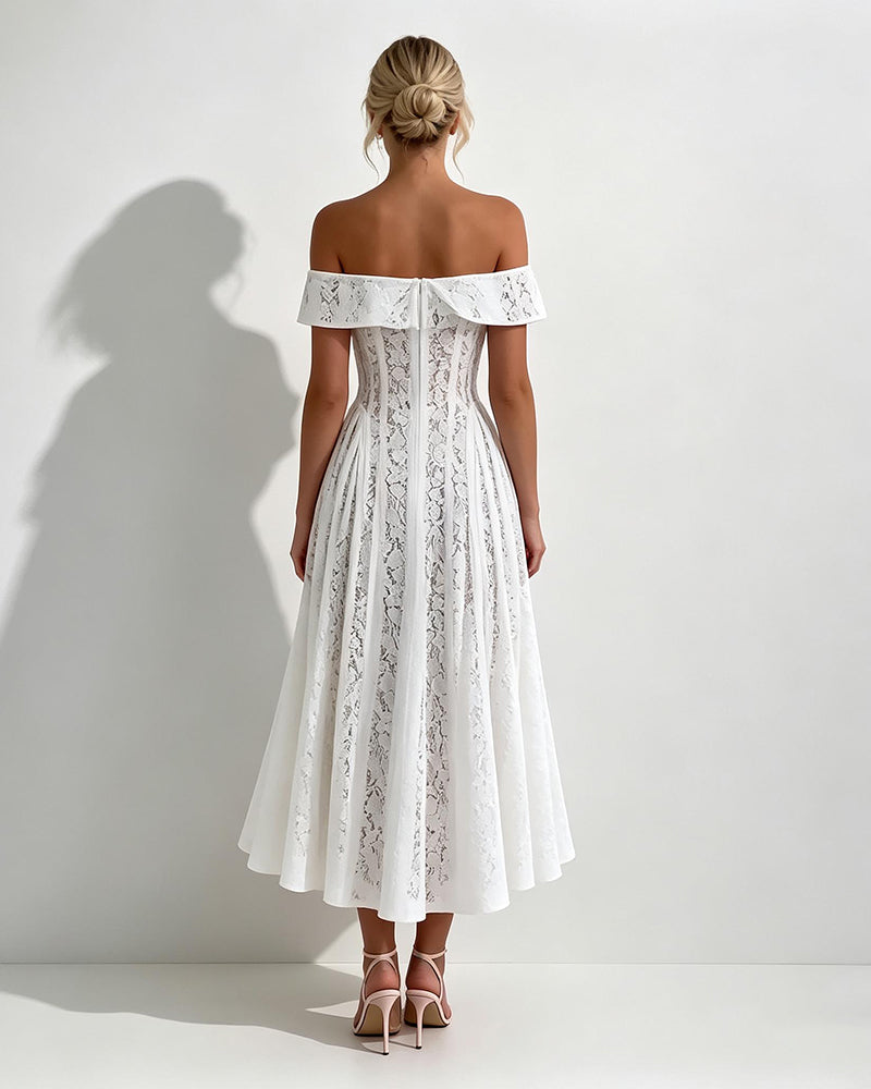 Seraphina White Off-the-Shoulder Lace Midi Dress