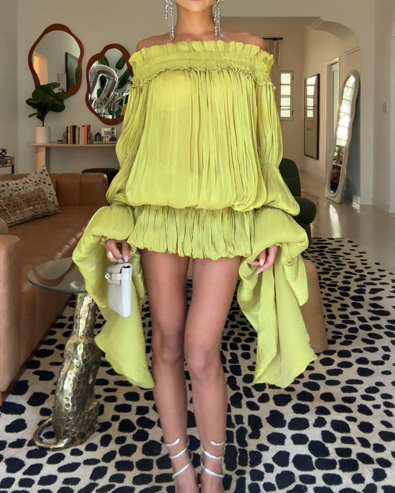 Gigi Chartreuse  Off-the-Shoulder Blouson Mini Dress