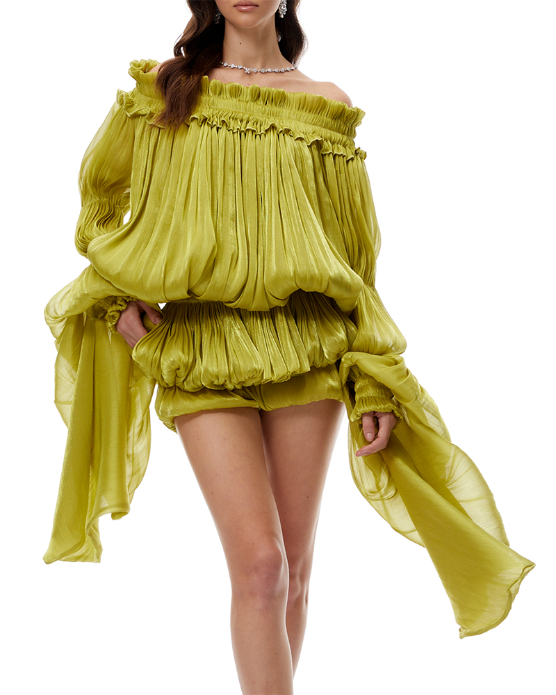 Gigi Chartreuse  Off-the-Shoulder Blouson Mini Dress