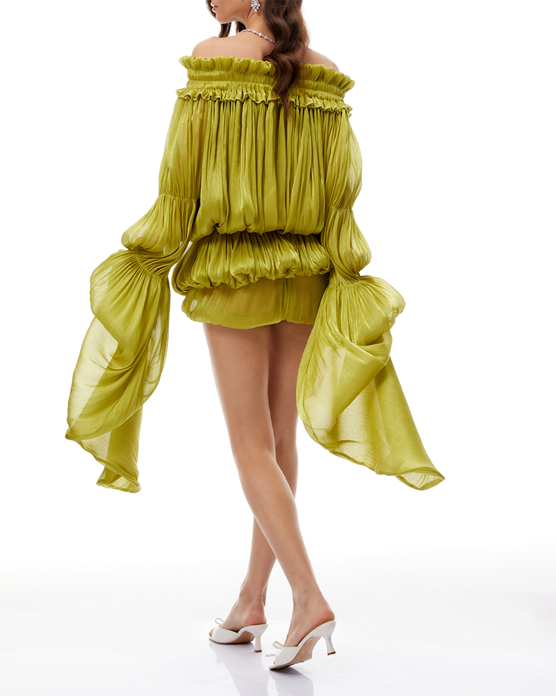 Gigi Chartreuse  Off-the-Shoulder Blouson Mini Dress