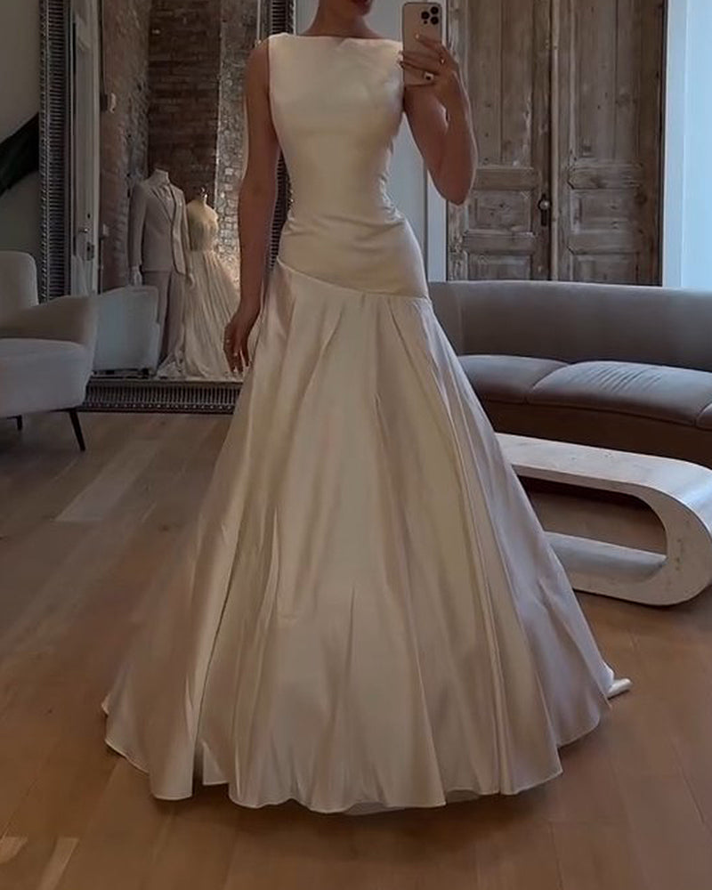 Seraphina White Asymmetric Draped Satin Maxi Dress
