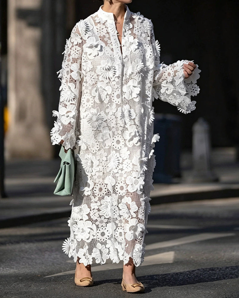 Aurelia Multicolor Floral Lace Kaftan Maxi Dress