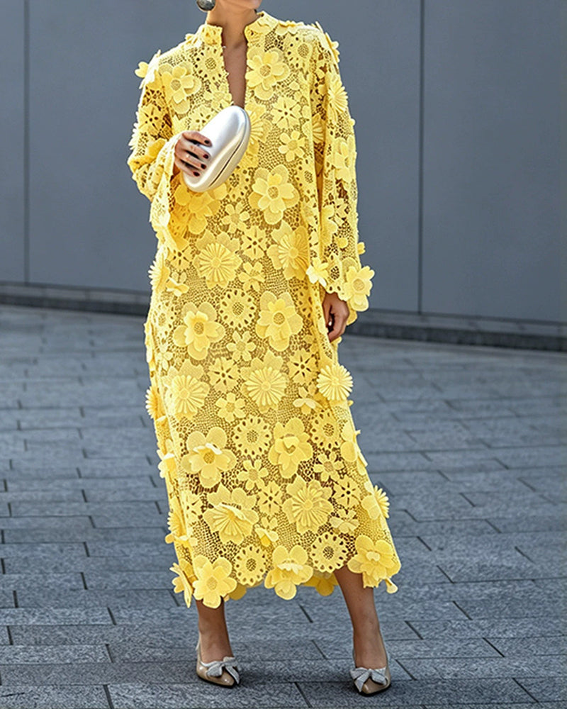Aurelia Multicolor Floral Lace Kaftan Maxi Dress
