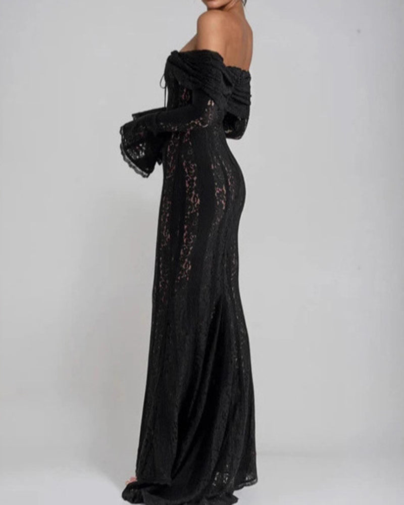 Lyra Off-the-Shoulder Bell-Sleeve Lace Dress