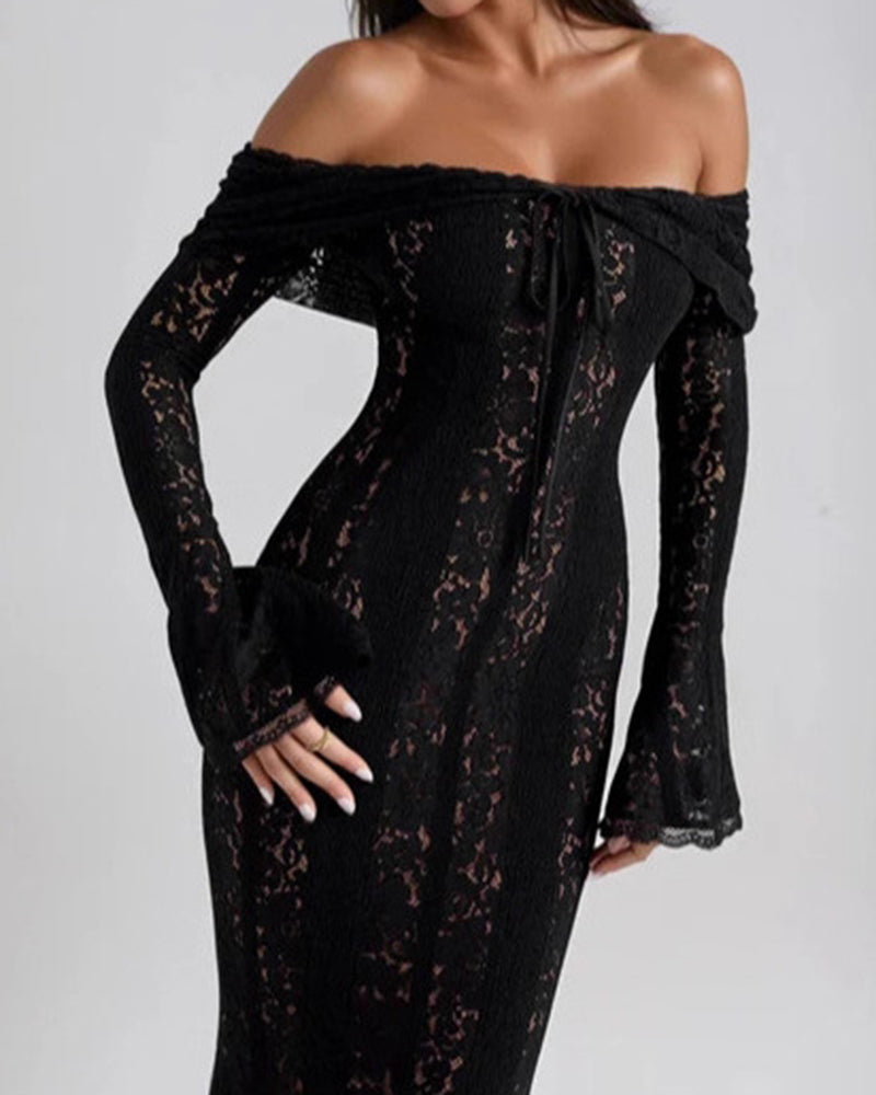 Lyra Off-the-Shoulder Bell-Sleeve Lace Dress