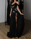 Seductress Black Off-shoulder Lace-panel Dress