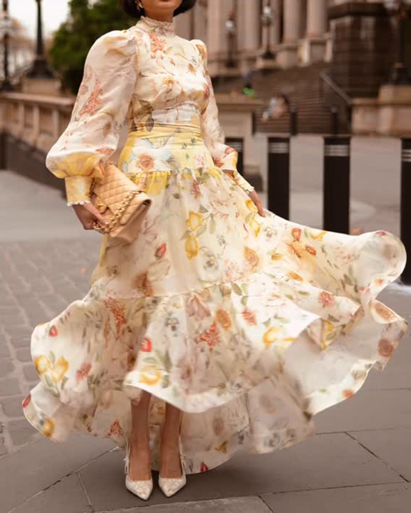 Seraphina Colorful Floral Long Sleeve Top and Printed Skirt Two-piece Set