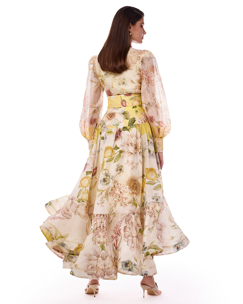 Seraphina Colorful Floral Long Sleeve Top and Printed Skirt Two-piece Set