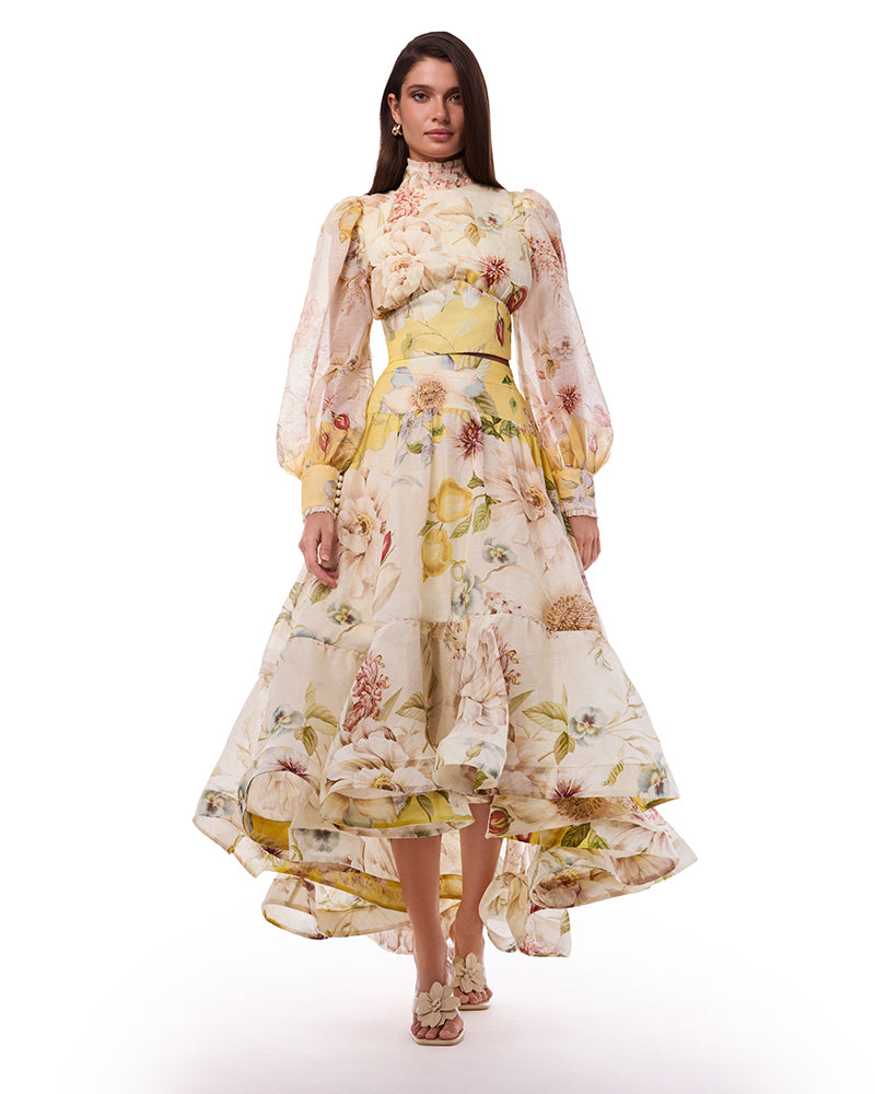 Seraphina Colorful Floral Long Sleeve Top and Printed Skirt Two-piece Set