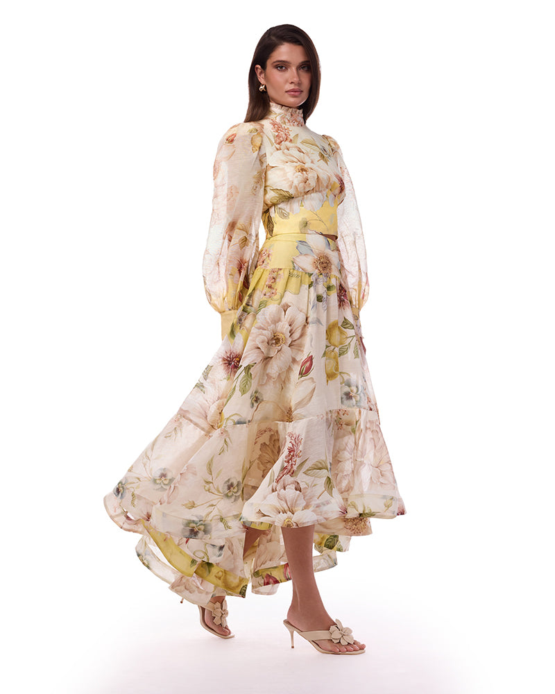 Seraphina Colorful Floral Long Sleeve Top and Printed Skirt Two-piece Set
