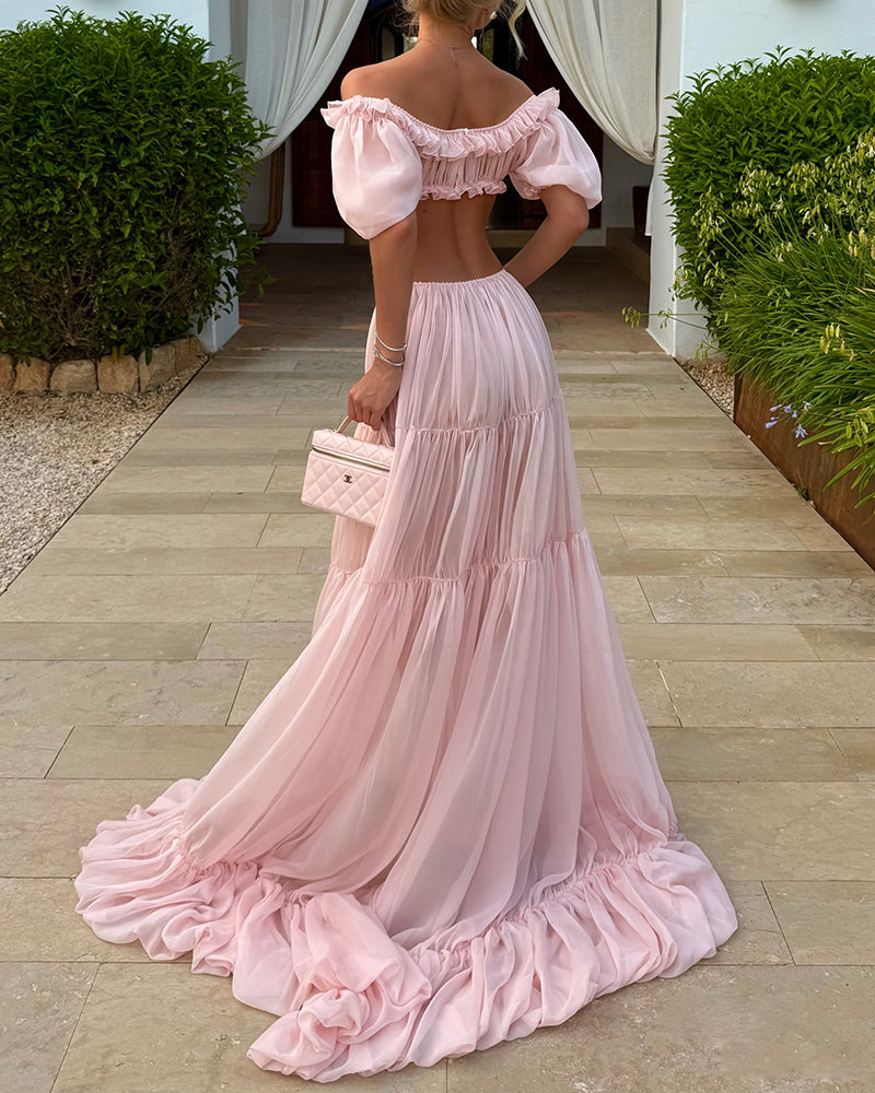 Sienna Pink Off-the-Shoulder Ruffle Two-Piece Set