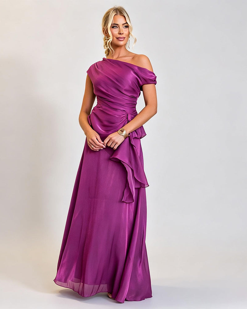 Aria Purple Asymmetric Pleated Two-Piece Set