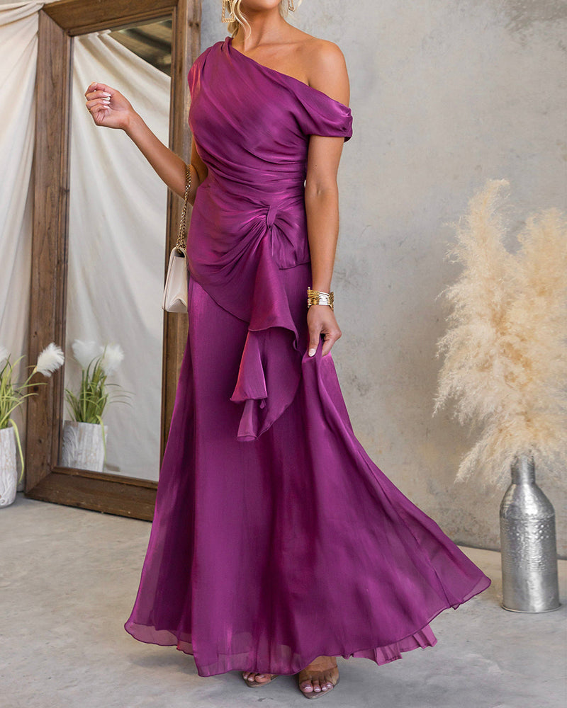 Aria Purple Asymmetric Pleated Two-Piece Set