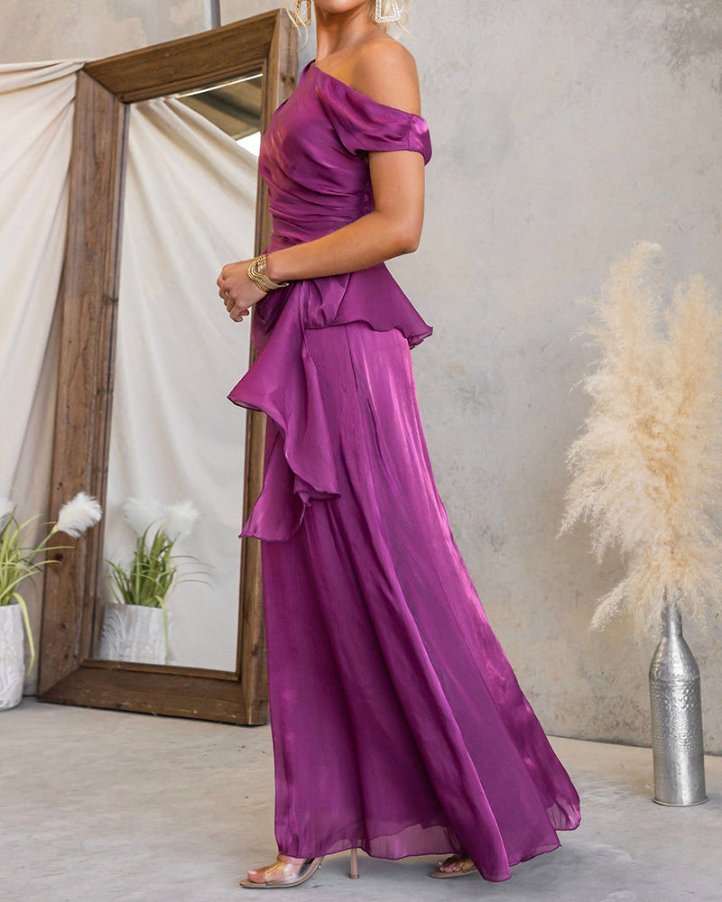 Aria Purple Asymmetric Pleated Two-Piece Set