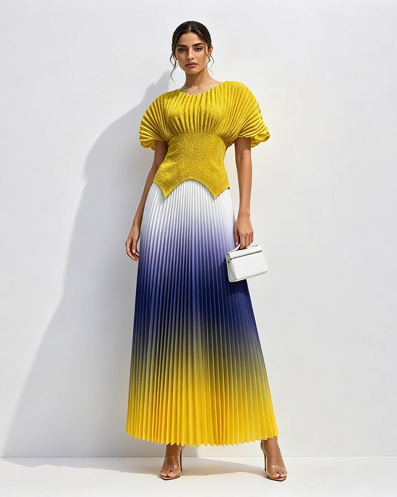 Zaria Multicolor Shimmer Metallic Ombré Pleated Two-piece Set