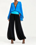 Brynn Blue Color-Block Kimono Two-piece Set