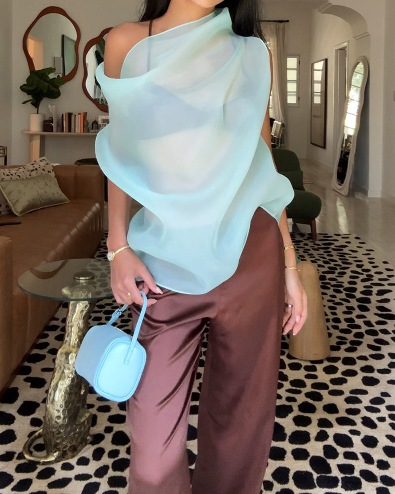 Maya Sculptural Top & Satin Wide-Leg Two-Piece Set