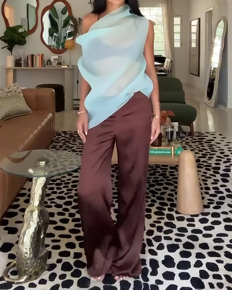 Maya Sculptural Top & Satin Wide-Leg Two-Piece Set