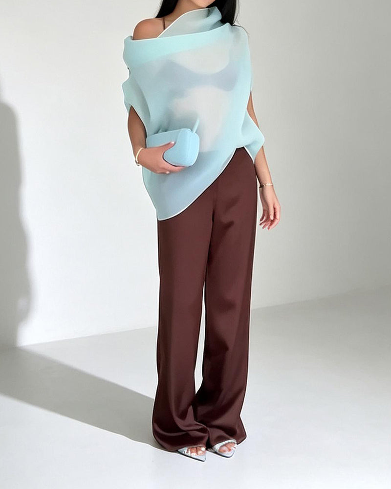 Maya Sculptural Top & Satin Wide-Leg Two-Piece Set