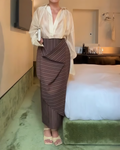 Chloe Sheer Blouse & Folded Pinstripe Skirt Two-Piece Set