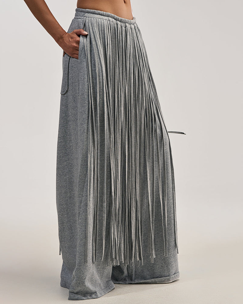 Sasha Grey Zip Corset Jacket & Fringe Wide-Leg Two-Piece Set