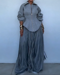 Sasha Grey Zip Corset Jacket & Fringe Wide-Leg Two-Piece Set