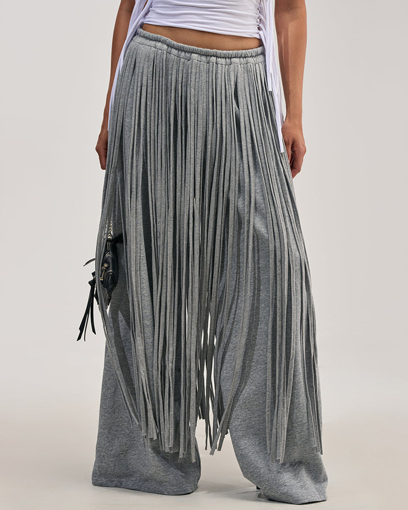 Sasha Grey Zip Corset Jacket & Fringe Wide-Leg Two-Piece Set