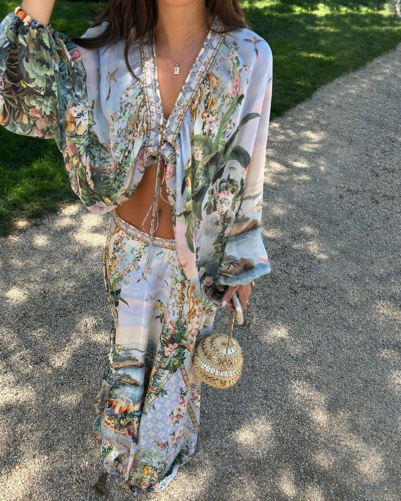 Camilla Multicolor Botanical Printed Two-Piece Vacation Set