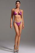 Zoey Purple Sexy Serpentine Printed Beach Swimwear Set